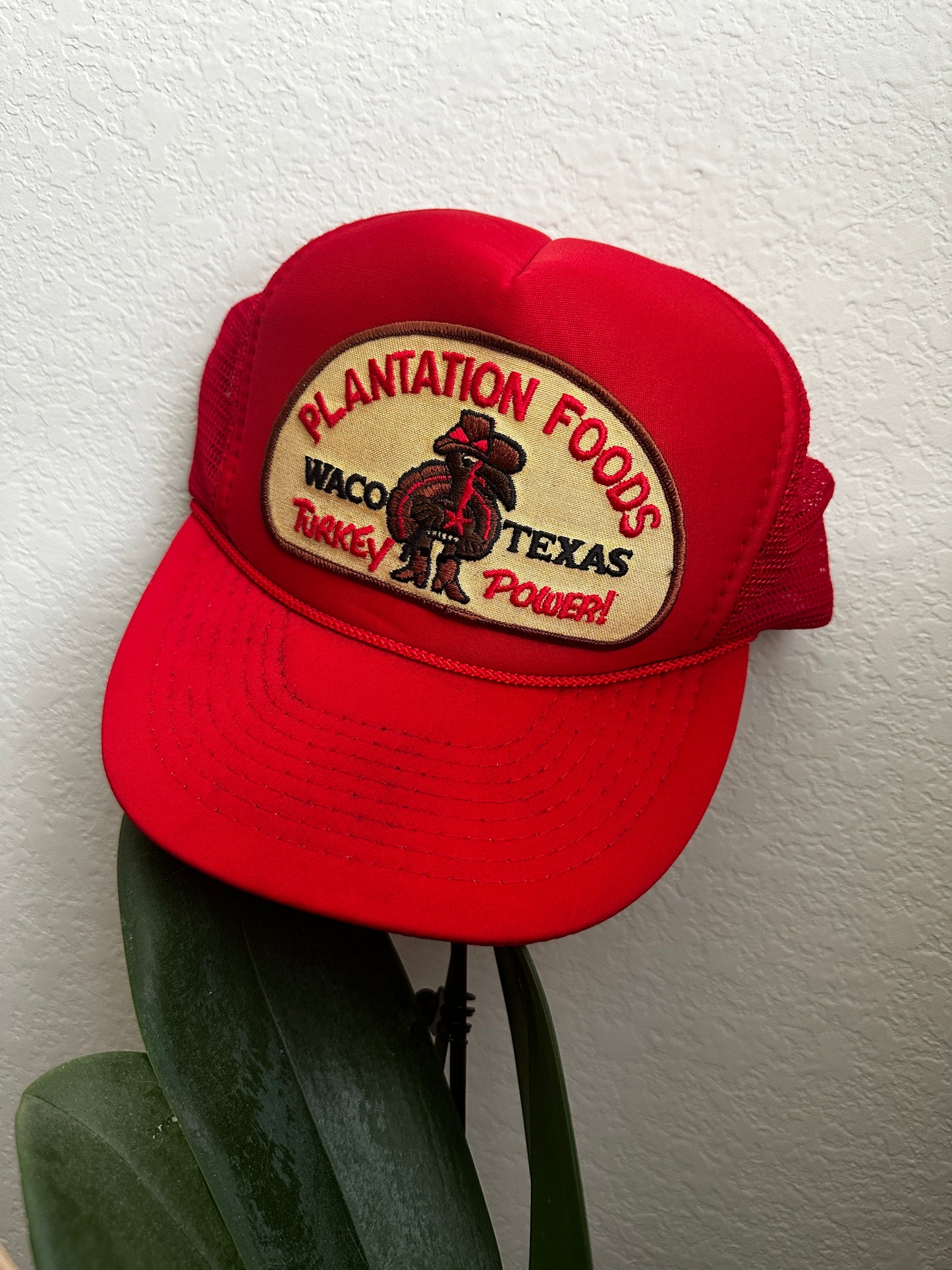 vintage red waco texas plantation foods cap 